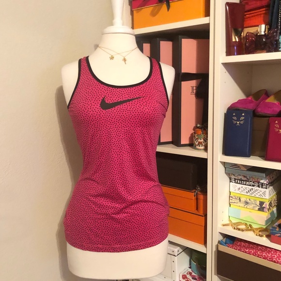 Nike Tops - Nike Pro Drifit Pink Polka Dot Racerback Tank Top